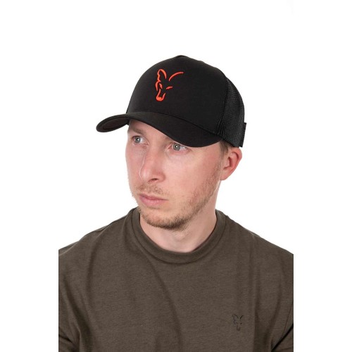 FOX COLLECTION TRUCKER CAP BLACK / ORANGE  NEW
