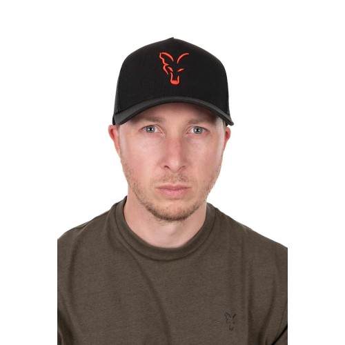 FOX COLLECTION TRUCKER CAP BLACK / ORANGE  NEW
