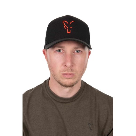 FOX COLLECTION TRUCKER CAP BLACK / ORANGE  NEW