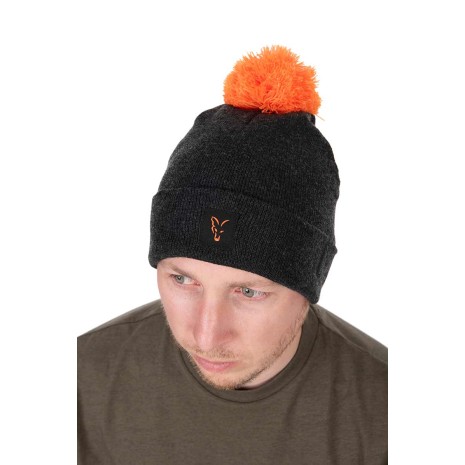 FOX COLLECTION BOBBLE HAT BLACK / ORANGE